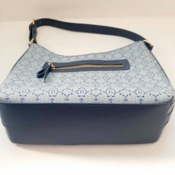 NWOT NANETTE LEPORE Blue Vegan Leather Logo Pattern Hobo Purse - Picture 4 of 11
